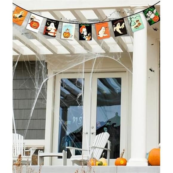 Vintage Halloween Banner Fabric Bunting Banner Flags Retro Style Banner - Picture 5 of 7